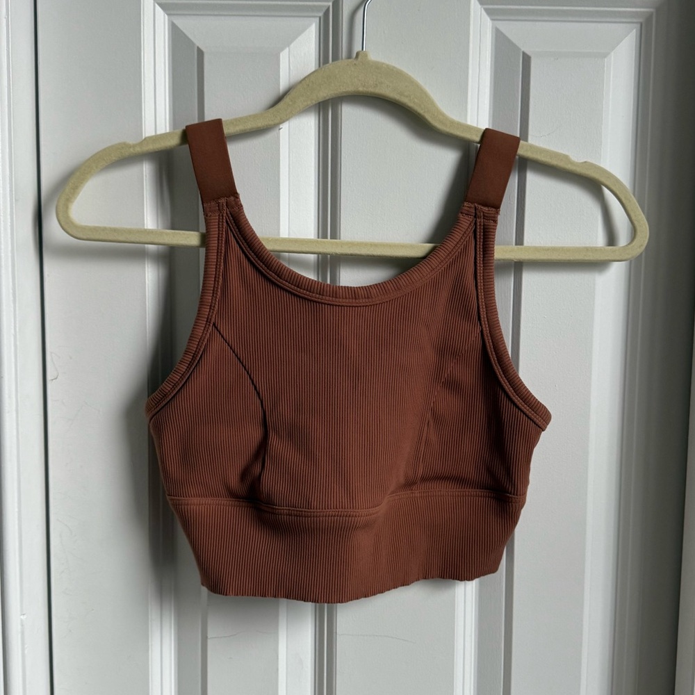 Aerie Ribbed Scoop Sports Bra in Rust